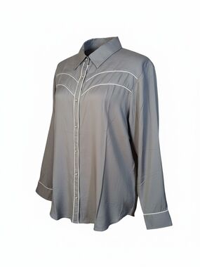 Vintage Goa Classic Grey Button-Up Shirt with White Piping NWT Sz XL